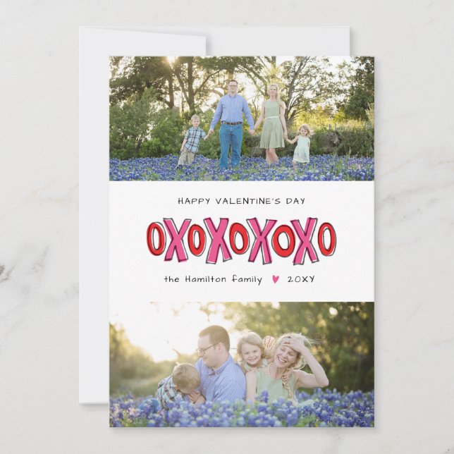 XOXO Two-Photo Family Valentine's Day Card (Front)