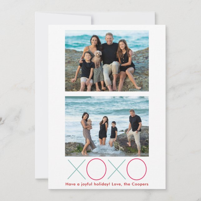 XOXO Two Photo Modern Minimal Photo Holiday Card (Front)