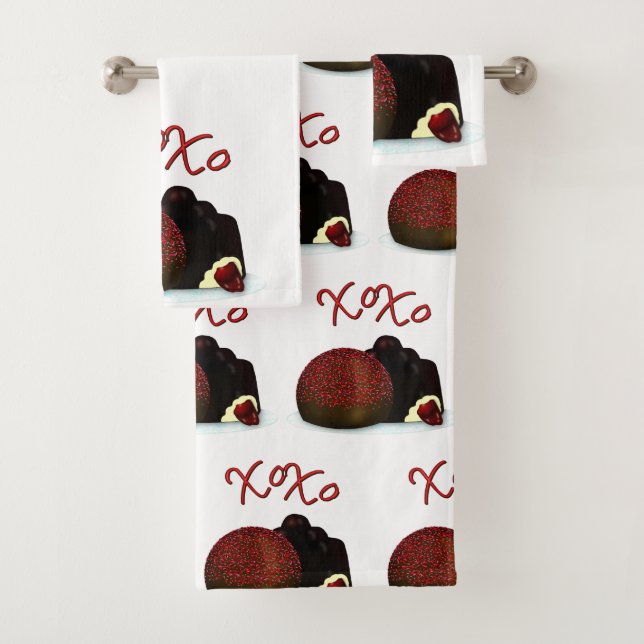 XOXO Valentine Bonbon and Dark Chocolate Bath Towel Set (Insitu)