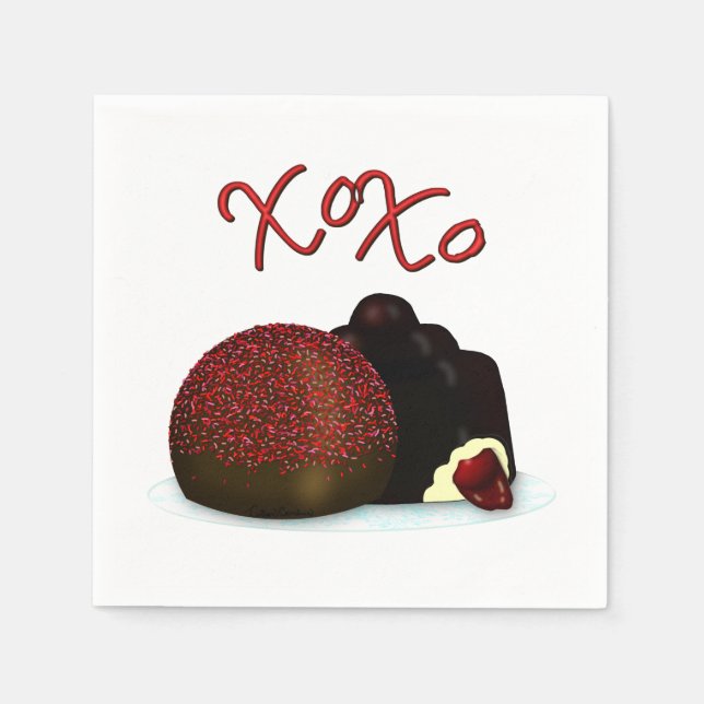 XOXO Valentine Bonbon and Dark Chocolate Napkin (Front)
