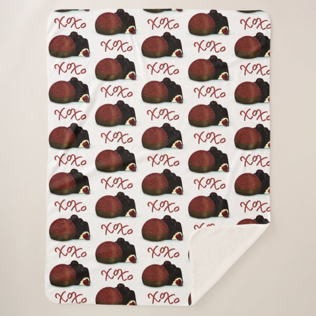 XOXO Valentine Bonbon and Dark Chocolate Sherpa Blanket (Front)