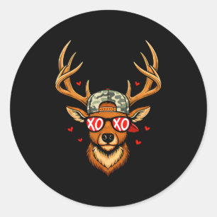 Xoxo valentine buck camo deer retro hunting boys classic round sticker