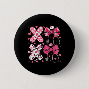 Xoxo Valentine Nurse Pink Bow Rn Pct Cna Nurse Gir 6 Cm Round Badge
