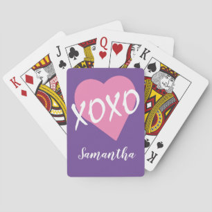 XOXO Valentine Pink Heart Name Purple Playing Cards