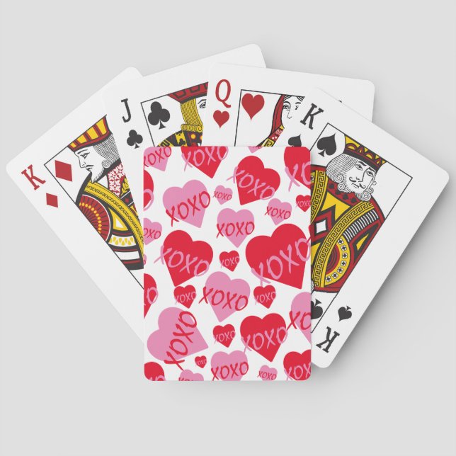 XOXO Valentine Pink Red Heart Pattern  Playing Cards (Back)