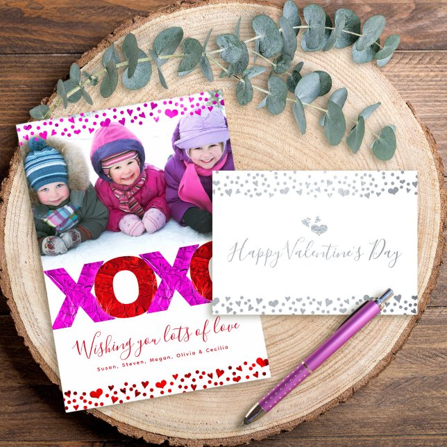 XOXO Valentine’s Day Photo Hearts Bold Modern Real Foil Card (Creator Uploaded)