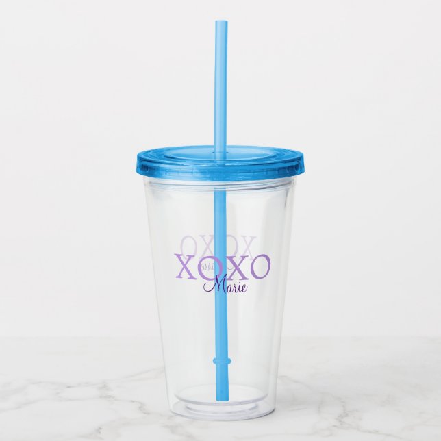 Xoxo valentine's day add name purple pastel minima acrylic tumbler (Front)
