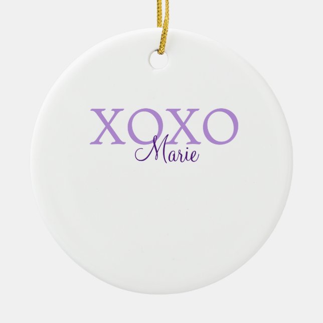 Xoxo valentine's day add name purple pastel minima ceramic tree decoration (Front)