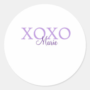 Xoxo valentine's day add name purple pastel minima classic round sticker