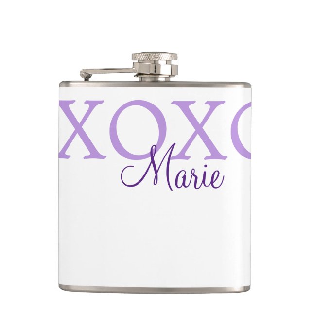 Xoxo valentine's day add name purple pastel minima hip flask (Front)