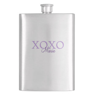 Xoxo valentine's day add name purple pastel minima hip flask