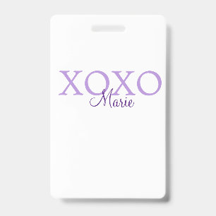 Xoxo valentine's day add name purple pastel minima ID badge