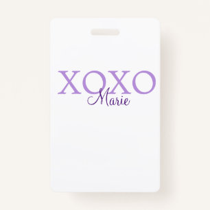 Xoxo valentine's day add name purple pastel minima ID badge