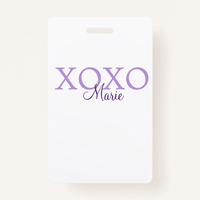 Xoxo valentine's day add name purple pastel minima ID badge (Front)