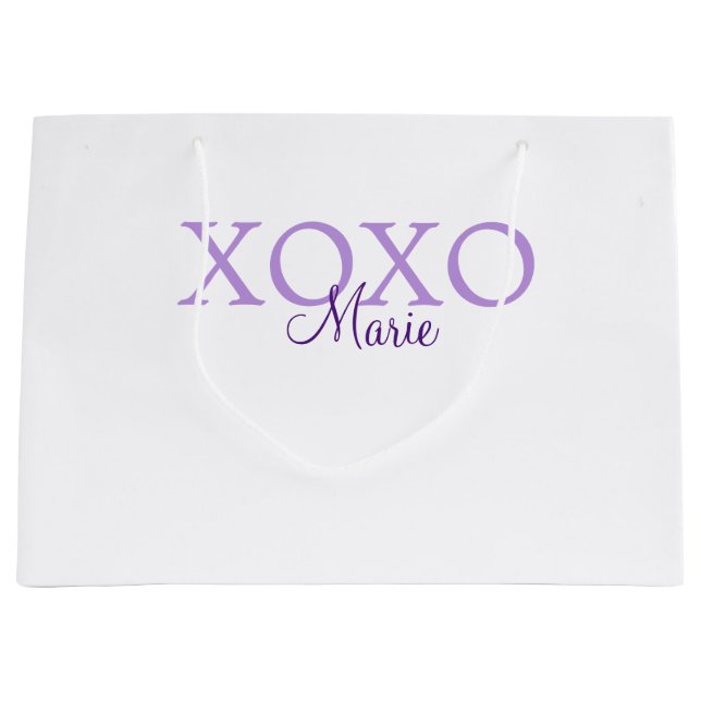 Xoxo valentine's day add name purple pastel minima large gift bag (Front)