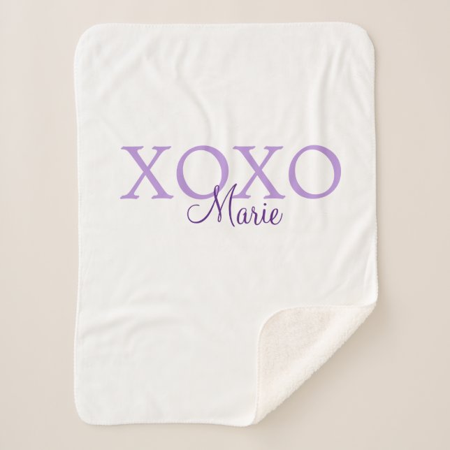 Xoxo valentine's day add name purple pastel minima sherpa blanket (Front)