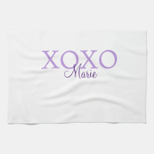 Xoxo valentine's day add name purple pastel minima tea towel