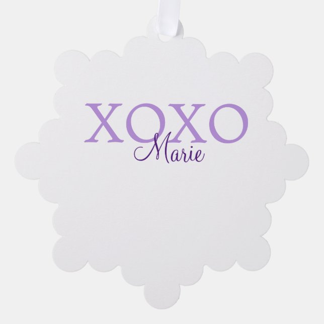 Xoxo valentine's day add name purple pastel minima tree decoration card (Front)