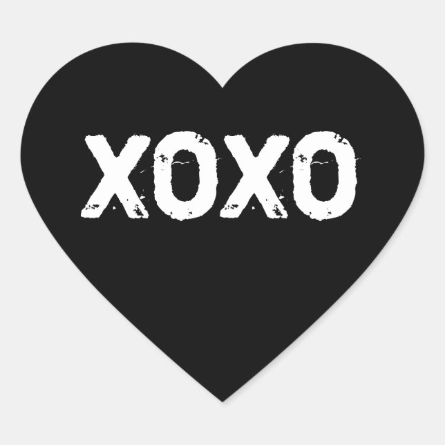 XOXO Valentines Day Black White Hugs Kisses Custom Heart Sticker (Front)