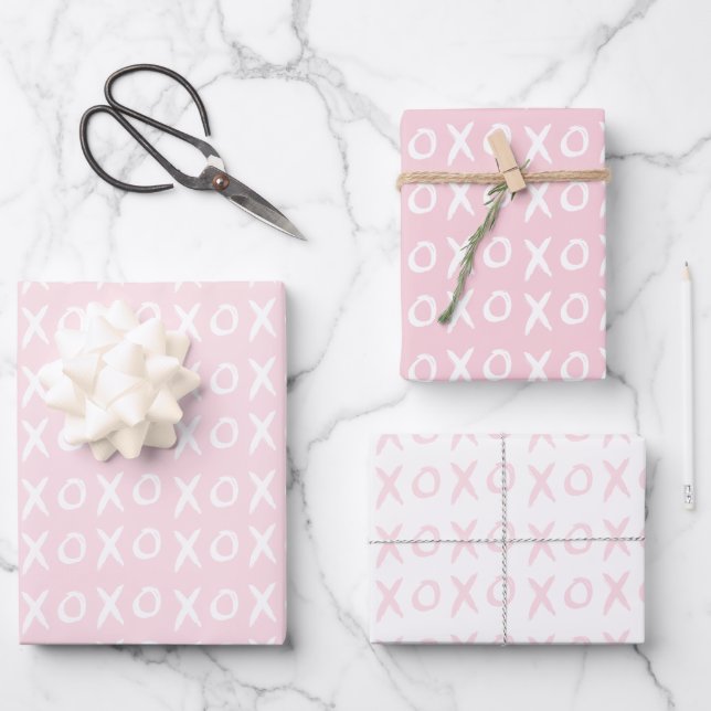 XOXO Valentine's Day Galentine's Day Pink White Wrapping Paper Sheet (Front)
