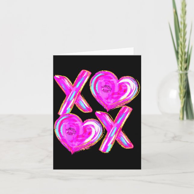 Xoxo Valentines Day Love Funny Coquette Bow Checke Card (Front)