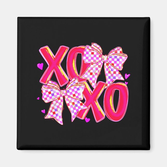 Xoxo Valentines Day Love Funny Coquette Bow Checke Magnet (Front)