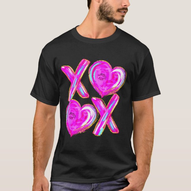 Xoxo Valentines Day Love Funny Coquette Bow Checke T-Shirt (Front)