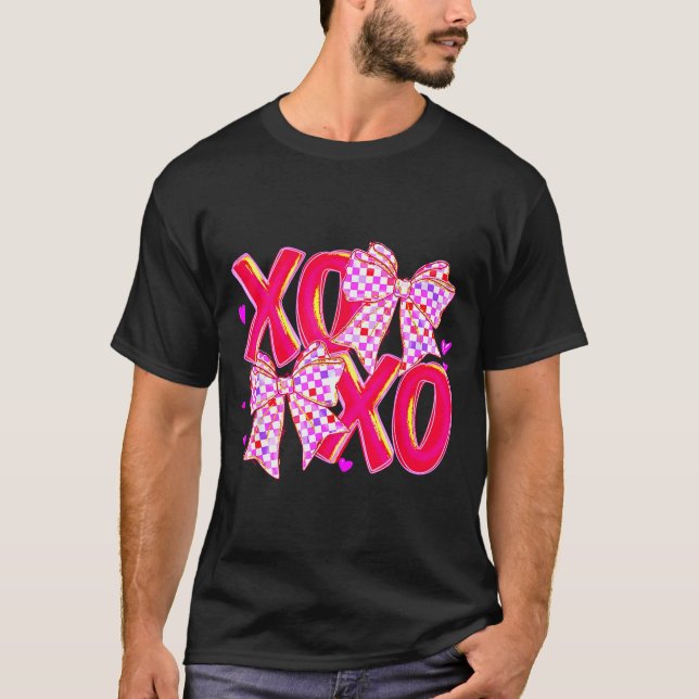 Xoxo Valentines Day Love Funny Coquette Bow Checke T-Shirt (Front)