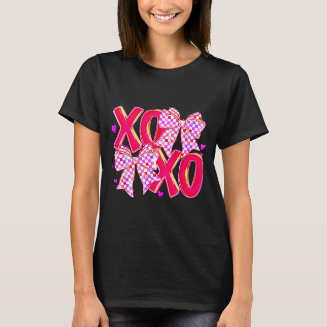 Xoxo Valentines Day Love Funny Coquette Bow Checke T-Shirt (Front)