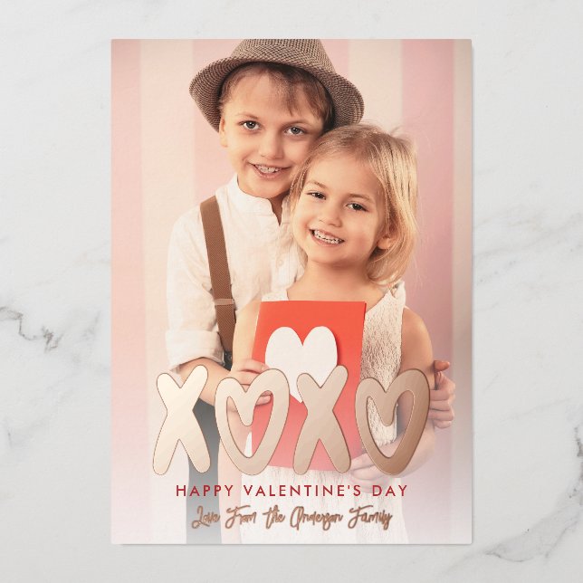 XOXO Valentine's Day Photo Foil Holiday Card (Front)