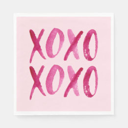 XOXO Valentine's Day Pink Watercolor Napkin