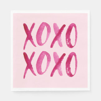 XOXO Valentine's Day Pink Watercolor Napkin