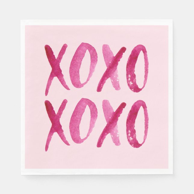 XOXO Valentine's Day Pink Watercolor Napkin (Front)