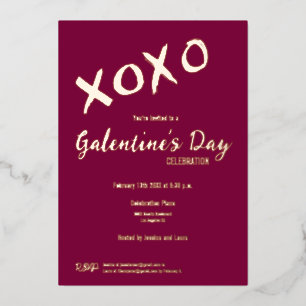 XOXO Valentines Party Galentine's Day Friends Foil Holiday Card