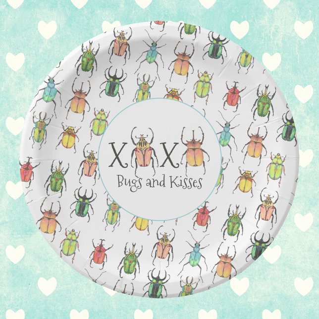 XOXO Valentine's Pink Bugs and Kisses Lovebugs Paper Plate (Creator Uploaded)