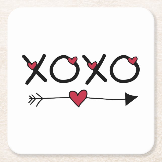 XOXO Valentines Square Paper Coaster (Front)