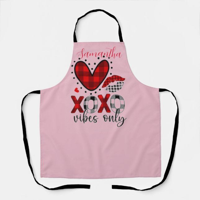 XOXO vibes only, chequered heart Valentine's day  Apron (Front)