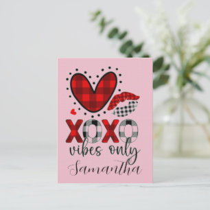XOXO vibes only, chequered heart Valentine's day Postcard