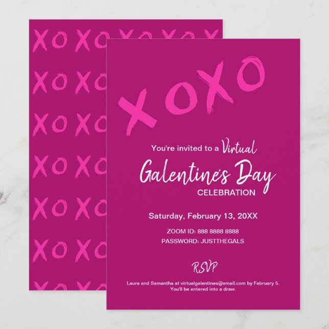 XOXO Virtual Galentine's Day Pink Valentines Party Invitation (Front/Back)