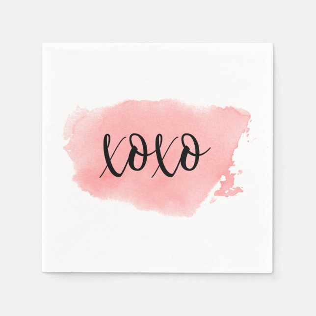 XOXO Watercolor Cocktail Napkin (Front)