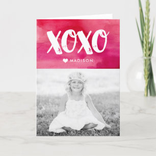 XOXO Watercolor Folded Valentine's Day Photo Card