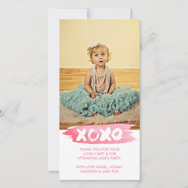 XOXO Watercolor Kisses Hugs Thank You Photo Card (Front)