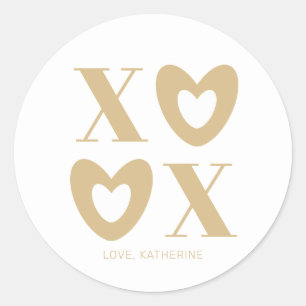 XOXO white gold hearts typography modern custom Classic Round Sticker