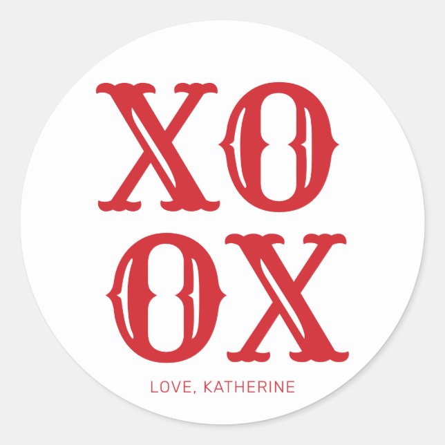 XOXO white red cute typography personalised Classic Round Sticker (Front)