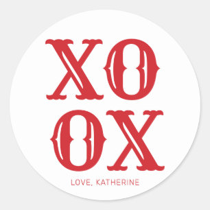 XOXO white red cute typography personalised Classic Round Sticker