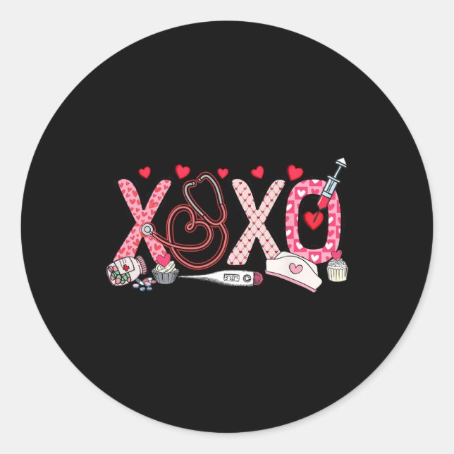 Xoxo Xo Xo Nurse Valentine Men Women Kids  Classic Round Sticker (Front)