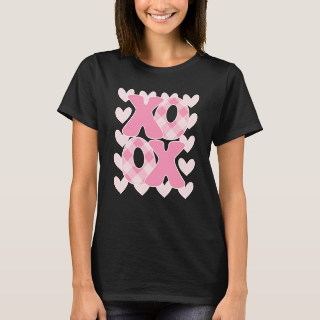 XoXo XoXo Valentine's Day Love Vibes Retro Checked T-Shirt (Front)
