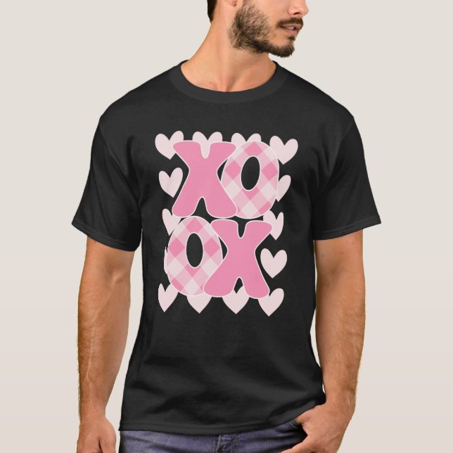 XoXo XoXo Valentine's Day Love Vibes Retro Checked T-Shirt (Front)