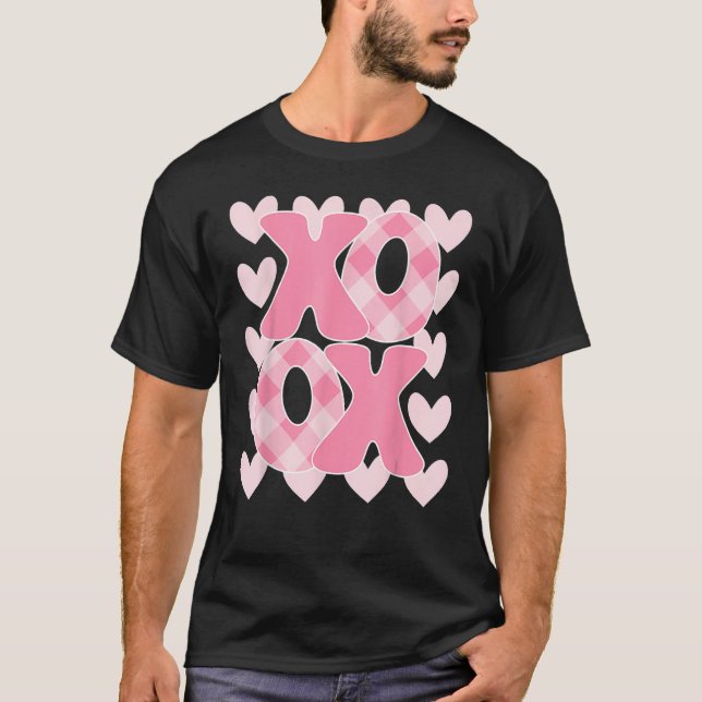 XoXo XoXo Valentine's Day Love Vibes Retro Checked T-Shirt (Front)