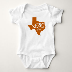 XOXO, Y'all - Burnt Orange Texas State Shape Baby Bodysuit
